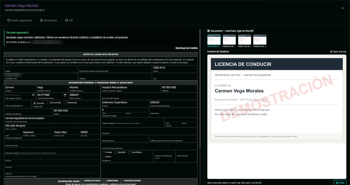Solicitud de crédito del dealer, tema oscuro